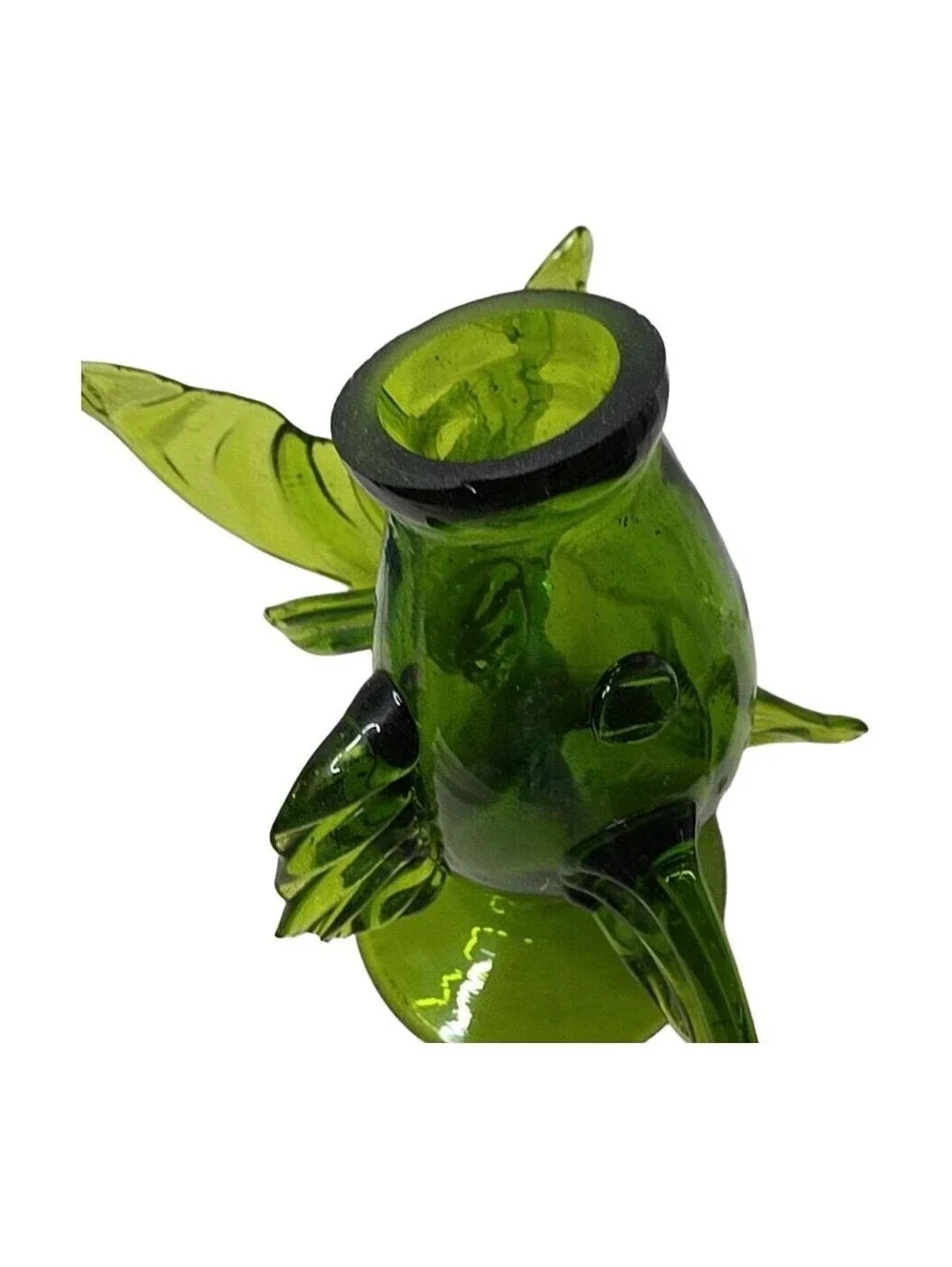 Vintage Empoli Glass Itay MCM Green Glass Fish Vase On Pedestal Hand Blown